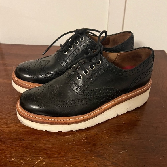Grenson Shoes - GRENSON Emily Oxford black leather brogues white wedge sole size 6.5 (4 1/2 UK)